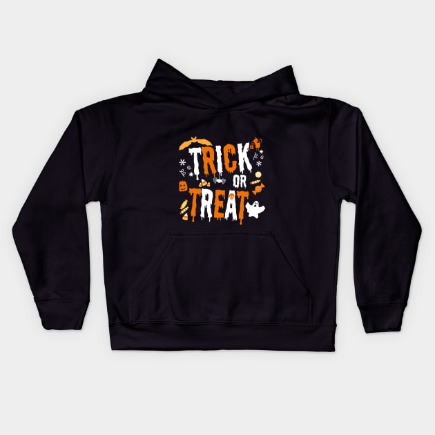 Cute Trick or Treat Halloween Kids Hoodie by MedleyDesigns67